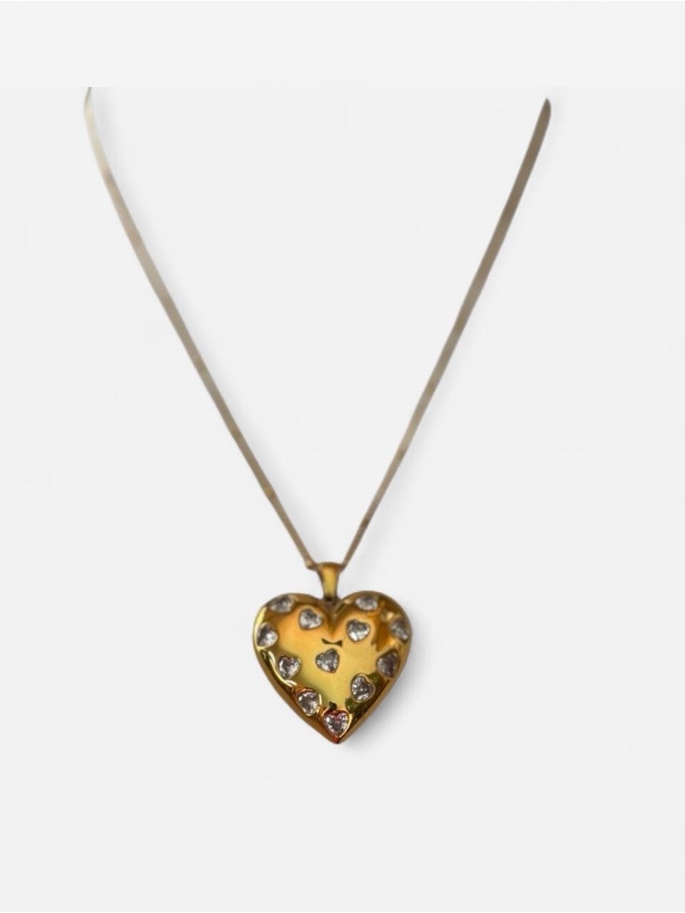 Gold Heart Pendant Necklace with Crystal Accents